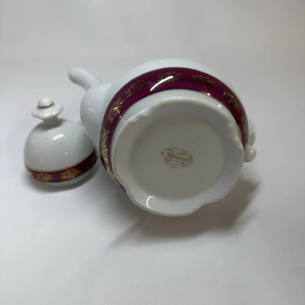 Vintage Nasco 40th Anniversary Fine China Tea Set 3pc White Gold Red Roses Japan